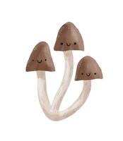 funny cartoon hand painted forest mushrooms with faces. Childish illustration vector