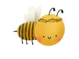 Cute cartoon bee. Bee with flower wreath vector