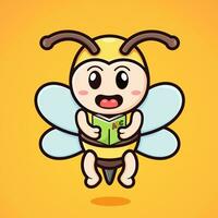 cute cartoon bee reading a book vector