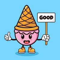 cute cartoon ice cream holding a board and saying nice vector