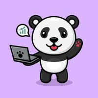 cute cartoon panda, carrying laptop vector