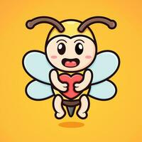 cute cartoon bee hugging love vector