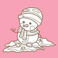 Winter SNowman Christmas Cartoon Digital Stamp Outline vector