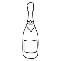 Champagne bottle in doodle style. Vector illustration isolated on white background. Line art.