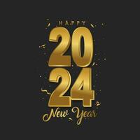2024 contento nuevo año saludo tarjeta vector modelo. dorado números con papel picado realista ilustración en negro antecedentes.