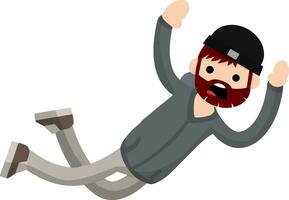 Screaming man falls from height. horror and fear of heights - phobia Acrophobia. Cartoon flat illustration. Drop young guy vector