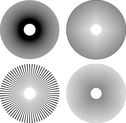 black white Radial circle line set
