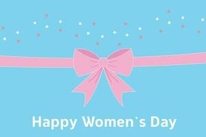 Greeting card for International Women's Day with pink bow. Spring background, cover, sale banner, flyer design. Template for advertising, web, social media vector