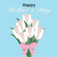 Spring Poster template Happy Mothers Day with tulip bouquet background. Spring background, cover, sale banner, flyer design. Template for advertising, web, social media. vector