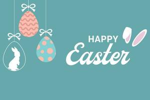 Happy Easter card with easter eggs garland and rabbit. .Greetings and presents for Easter Day in flat lay styling.Promotion and shopping template for Easter Day vector