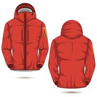 Hooded zipper waterproof jacket front and back view vector