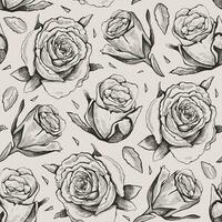 Beige seamless vector pattern of hand drawn roses.