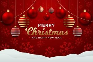 gradient merry Christmas horizontal banner illustration on a red background vector
