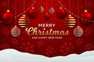 gradient merry Christmas horizontal banner illustration on a red background vector