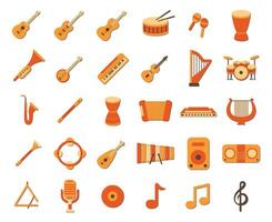 conjunto de musical instrumentos plano icono vector