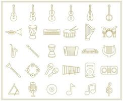 conjunto de musical instrumentos contorno icono vector