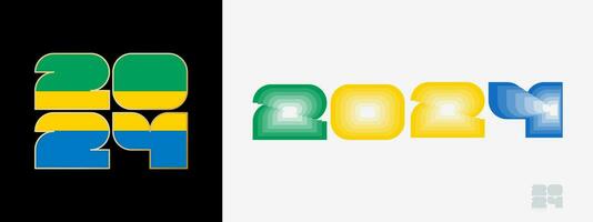 Year 2024 with flag of Gabon and in color palate of Gabon flag. Happy New Year 2024 in two different style. vector