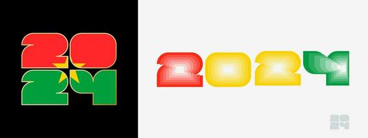 Year 2024 with flag of Burkina Faso and in color palate of Burkina Faso flag. Happy New Year 2024 in two different style. vector