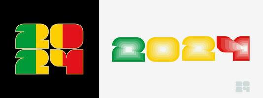 Year 2024 with flag of Mali and in color palate of Mali flag. Happy New Year 2024 in two different style. vector