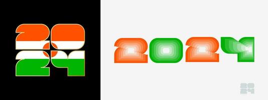 Year 2024 with flag of Niger and in color palate of Niger flag. Happy New Year 2024 in two different style. vector