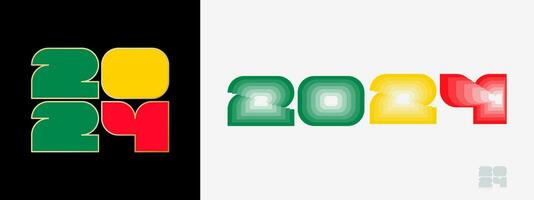 Year 2024 with flag of Benin and in color palate of Benin flag. Happy New Year 2024 in two different style. vector
