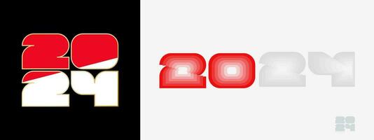 Year 2024 with flag of Indonesia and in color palate of Indonesia flag. Happy New Year 2024 in two different style. vector