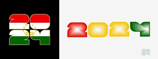 Year 2024 with flag of Tajikistan and in color palate of Tajikistan flag. Happy New Year 2024 in two different style. vector