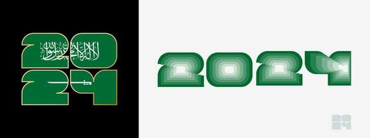 Year 2024 with flag of Saudi Arabia and in color palate of Saudi Arabia flag. Happy New Year 2024 in two different style. vector