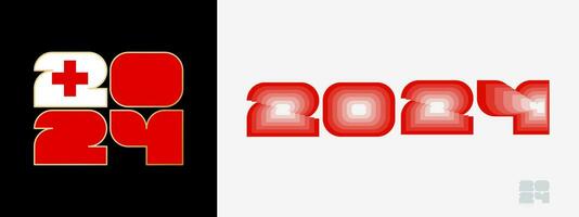 Year 2024 with flag of Tonga and in color palate of Tonga flag. Happy New Year 2024 in two different style. vector