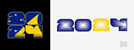 Year 2024 with flag of Tokelau and in color palate of Tokelau flag. Happy New Year 2024 in two different style. vector