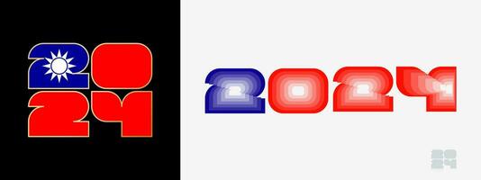 Year 2024 with flag of Taiwan and in color palate of Taiwan flag. Happy New Year 2024 in two different style. vector