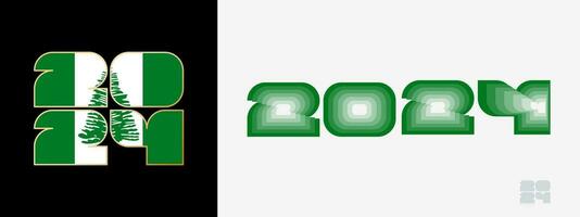 Year 2024 with flag of Norfolk Island and in color palate of Norfolk Island flag. Happy New Year 2024 in two different style. vector