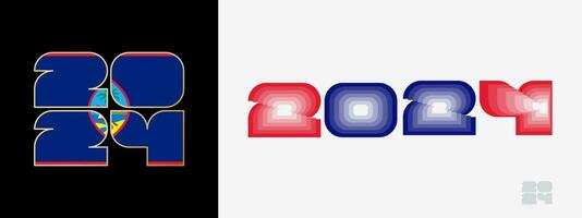 Year 2024 with flag of Guam and in color palate of Guam flag. Happy New Year 2024 in two different style. vector