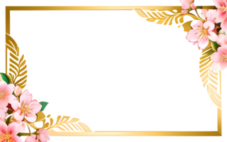 AI generated Sakura border frame gold luxury PNG transparent background