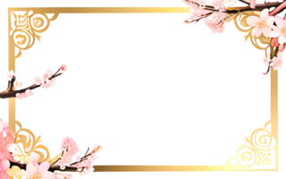 ai generiert Sakura Rand Rahmen Gold Luxus png transparent Hintergrund
