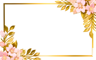 AI generated Sakura border frame gold luxury PNG transparent background