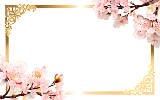 AI generated Sakura border frame gold luxury PNG transparent background