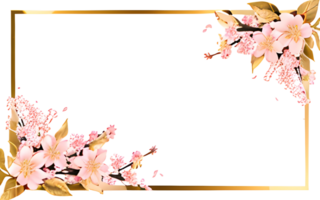 AI generated Sakura border frame gold luxury PNG transparent background