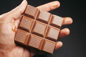 holding a dark chocolate closeup photo