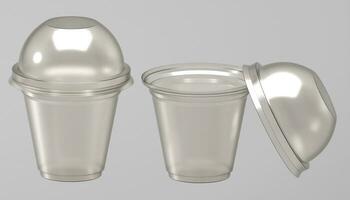 transparent plastic cup for drinks, in 3d with round lid photo