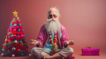 Papa Noel hallazgo algunos calma antes de Navidad. meditación. ai generado foto