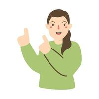 smiling woman pointing with her finger up vector