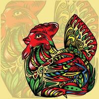 a colorful rooster with a patterned background vector