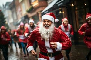 AI generated Santa Claus executing impressive skateboard tricks in a skatepark, blending Santa's iconic image with skate culture. generative ai photo