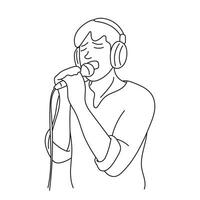 hombre en auriculares canto en grabación estudio ilustración vector mano dibujado aislado en blanco antecedentes