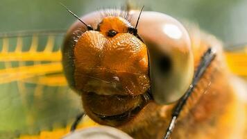 macro Disparo de un libélula. grande ojos mostrado en detalle. animal foto de un insecto