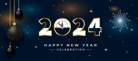 Happy new year  2024 celebration concept for greeting card banner and post template. vector