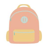Pastel color School Backpack. Peach school supplies vector illustration. Back to school cute decorative Flat style object isolated on white background. Educational concept. Kids studying Bag