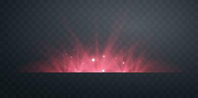 Red horizontal lensflare. Light flash with rays or spotlight and bokeh. Red glow flare light effect. Vector illustration.