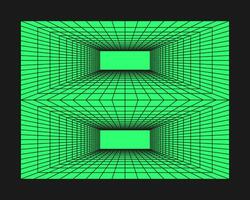 Cyberpunk perspective grid. Cyber geometry y2k element. Isolated style on black background. Vector trendy illustration.